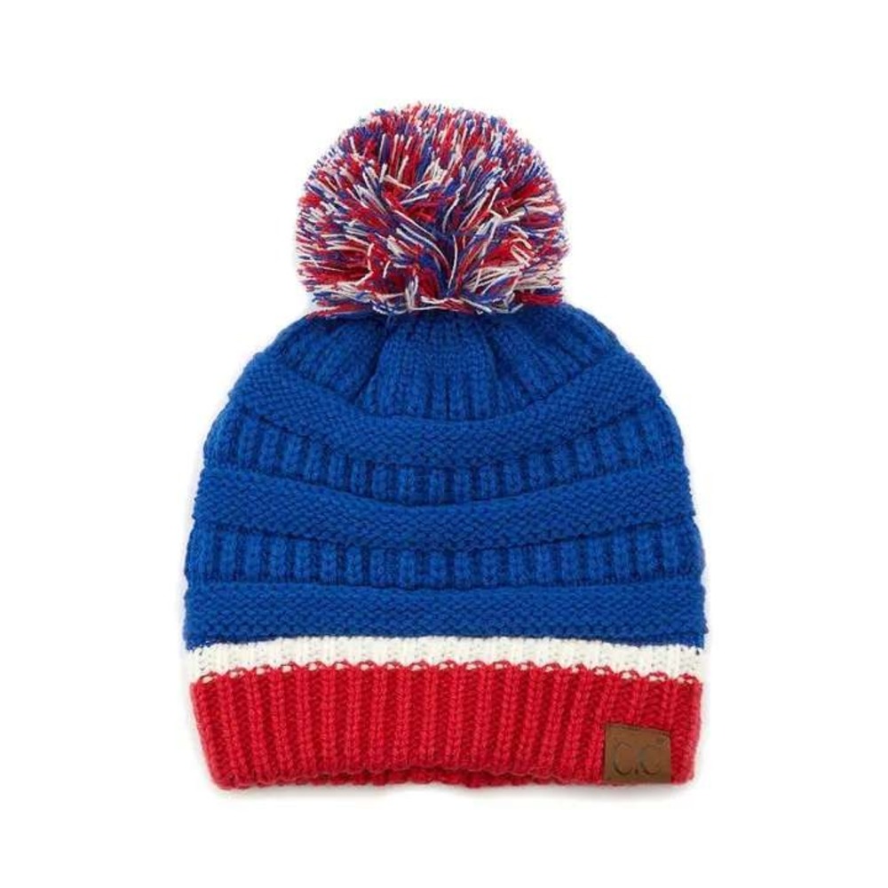 C.C Beanie Colorblock Ribbed Pom Pom Beanie – Red, White & Blue NWT